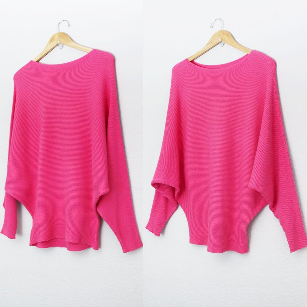 Makarthy Batwing Dolman Sleeves Ribbed Knit Drapey Sweater Cashmere Wool Blend